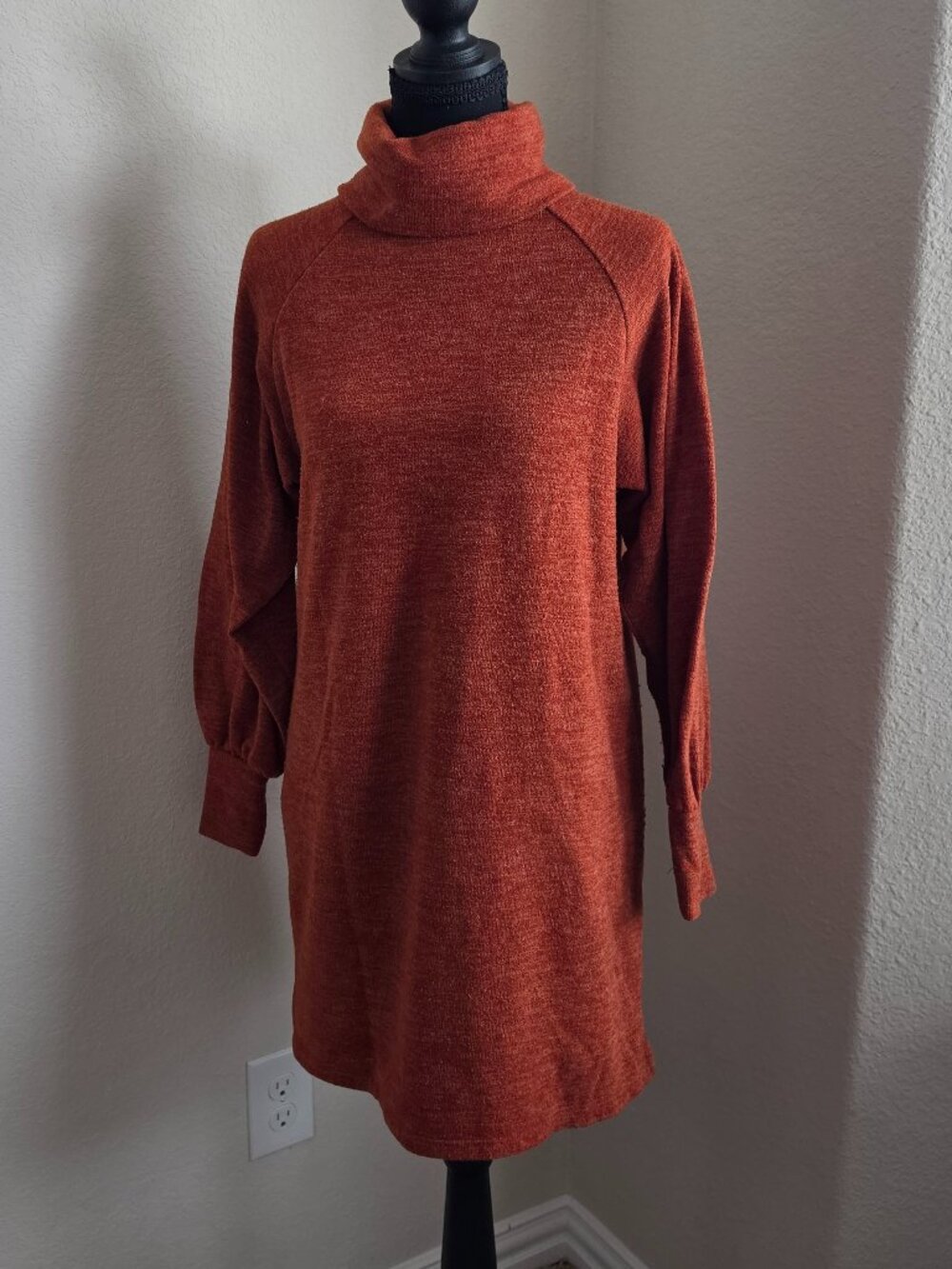 Women's Rust Orange Turtleneck Sweater Dress